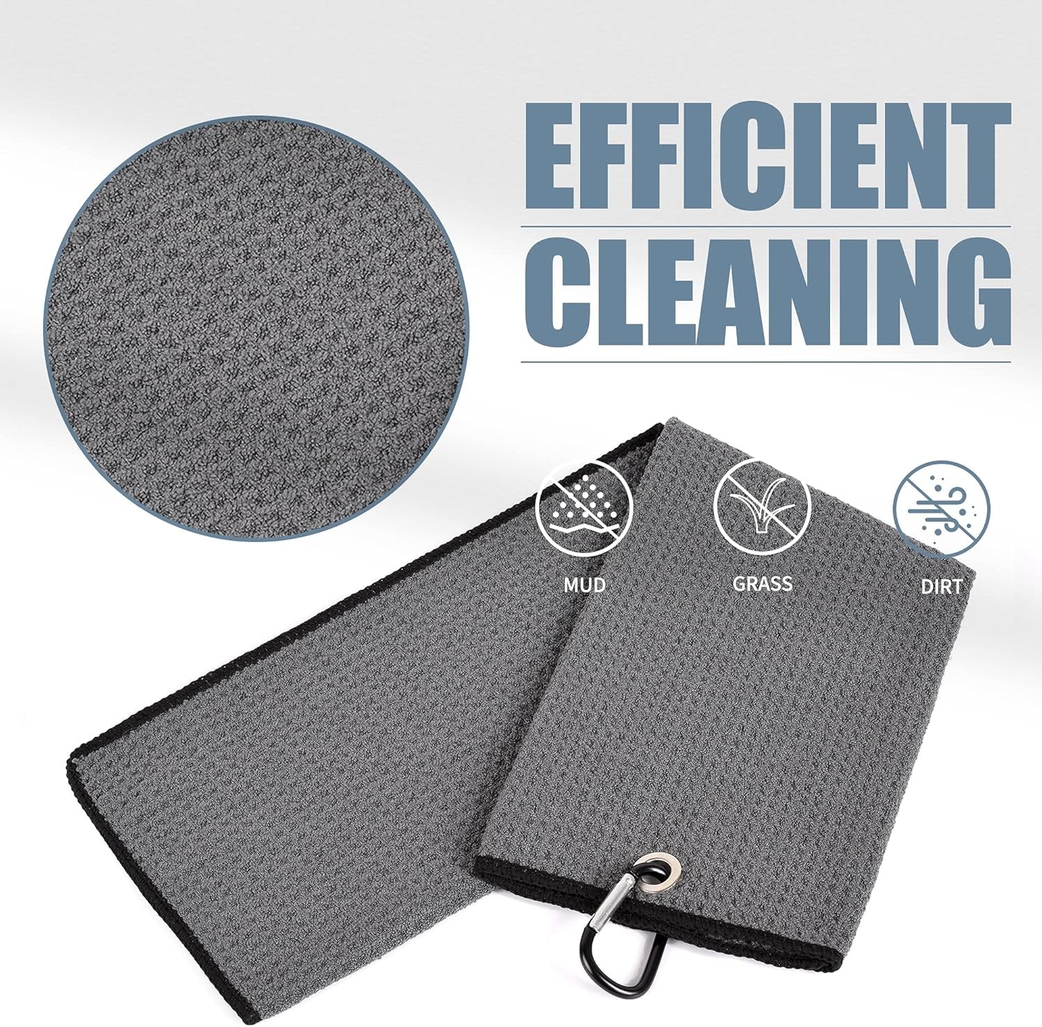 Microfiber Waffle Pattern Tri-Fold Golf Towel | Brush Tool Kit with Club Groove Cleaner, Retractable Extension Cord and Clip