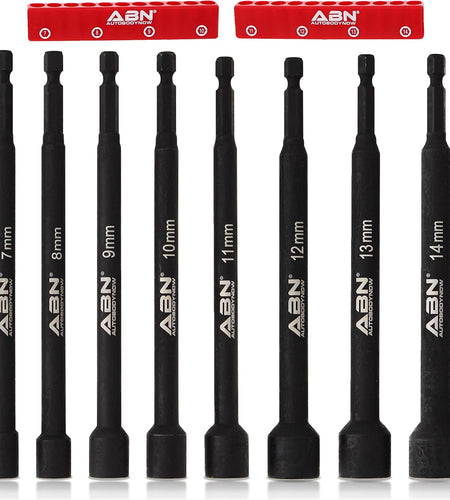 Impact Nut Driver Tool Set - 8Pc Metric 6 in Long Shank Nut Driver Bits Magnetic Tip Sockets, 1/4 in Hex Shank
