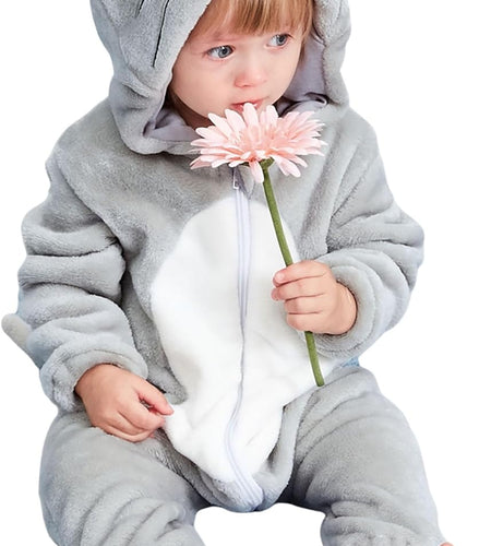 Unisex Baby Animal Costume Winter Autumn Flannel Hooded Romper Cosplay Jumpsuit