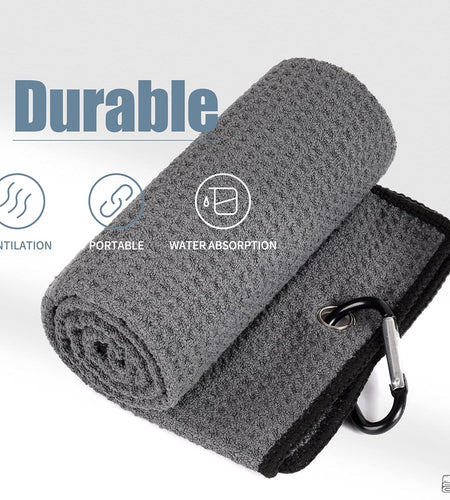 Microfiber Waffle Pattern Tri-Fold Golf Towel | Brush Tool Kit with Club Groove Cleaner, Retractable Extension Cord and Clip